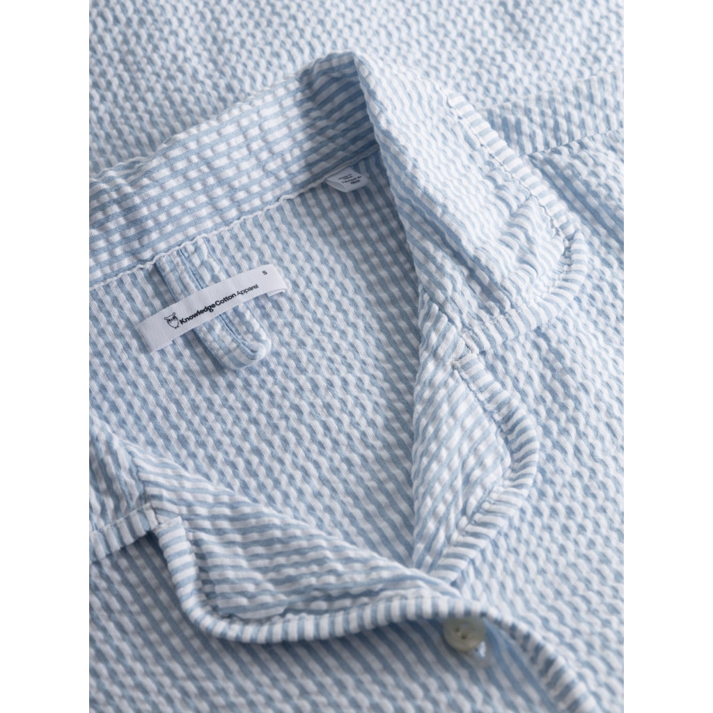 Ensemble de pyjama short bleu en coton bio gaufré - pyjama set short blue fog