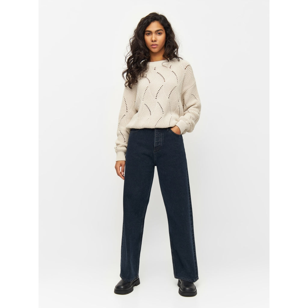 Pull beige en coton bio tricoté - cotton cable crew neck buttercream