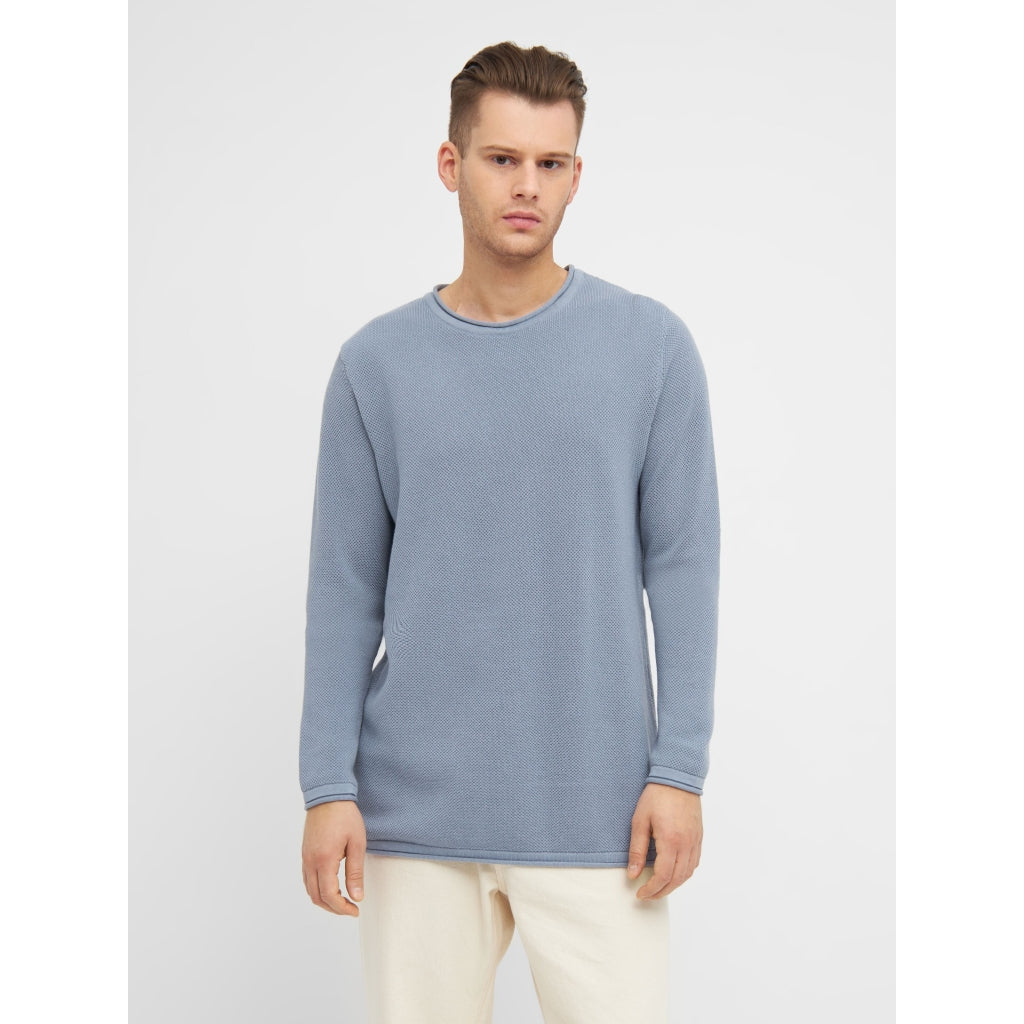 Pull bleu tricoté en coton bio - cotton crew neck knit asley blue