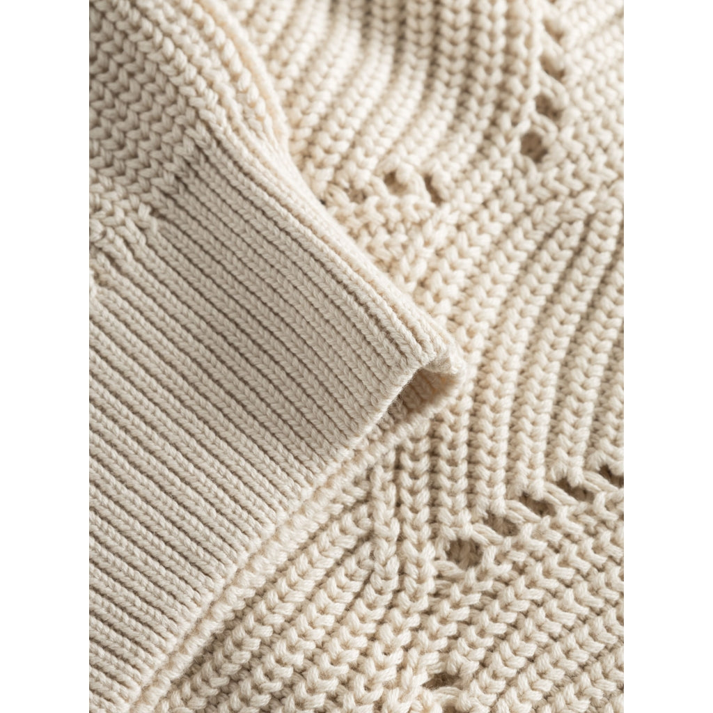 Pull beige en coton bio tricoté - cotton cable crew neck buttercream