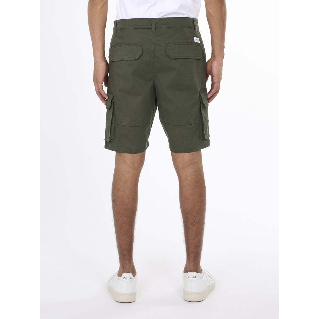 Short cargo vert forêt en coton bio - cargo stretched twill shorts forrest night