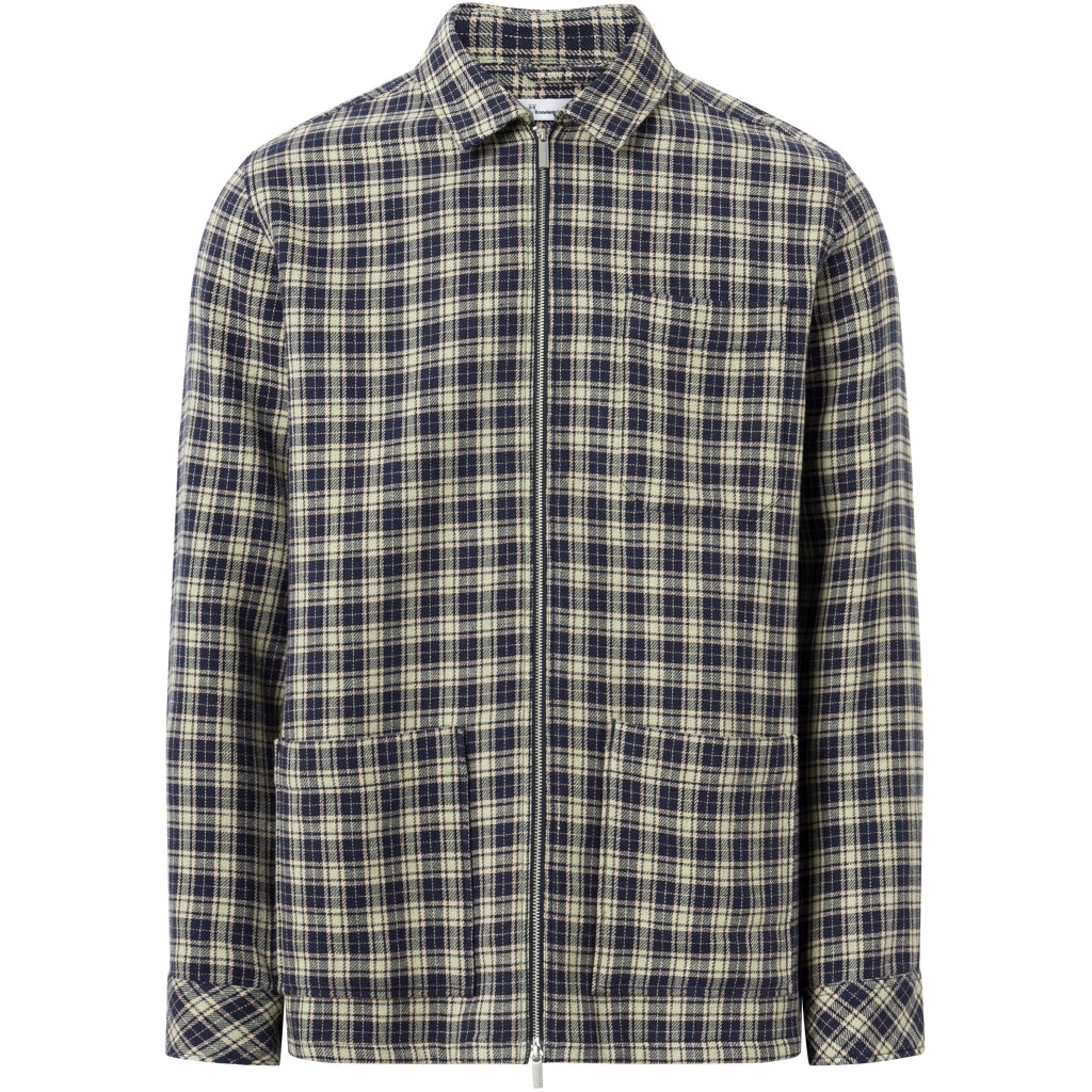 Veste zippée marine à carreaux en coton bio - double faced twill navy check