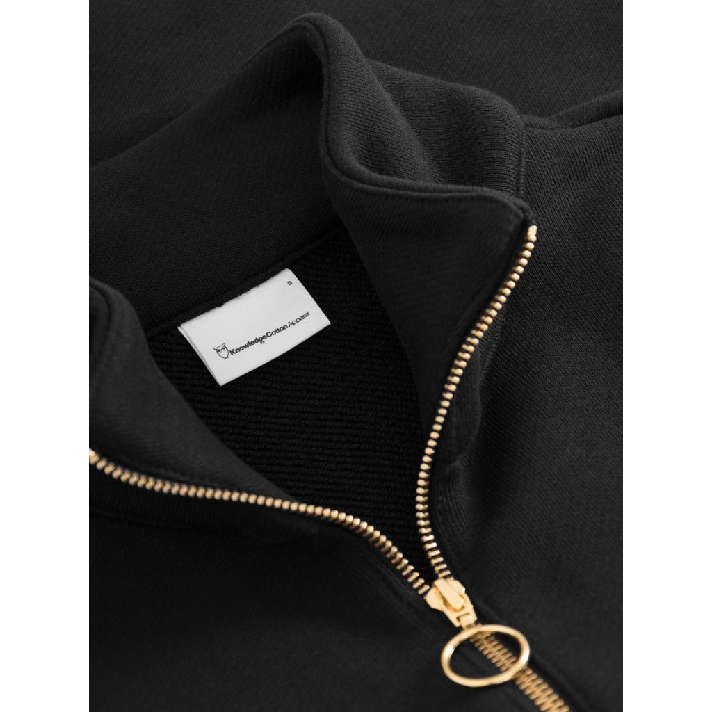 Sweat col zippé en coton bio | Noir "half zip heavy sweat black jet"