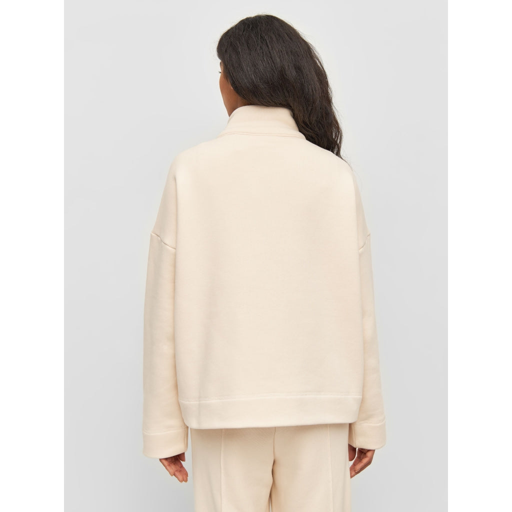 Sweat col zippé en coton bio | Beige "half zip heavy sweat buttercream"