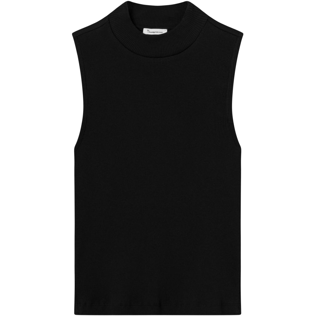 Top sans manches noir en coton bio - high neck rib top black jet
