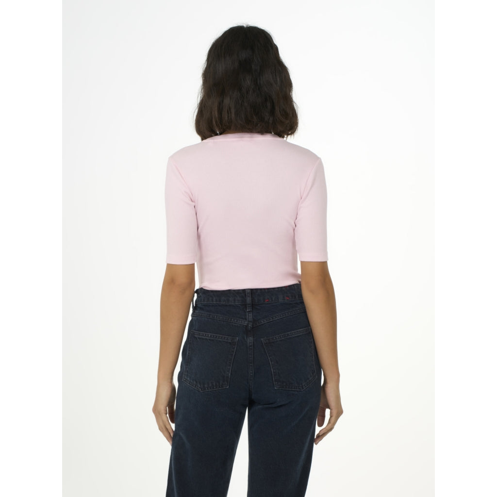 T-shirt rose côtelé en coton bio - rib t-shirt parfait pink