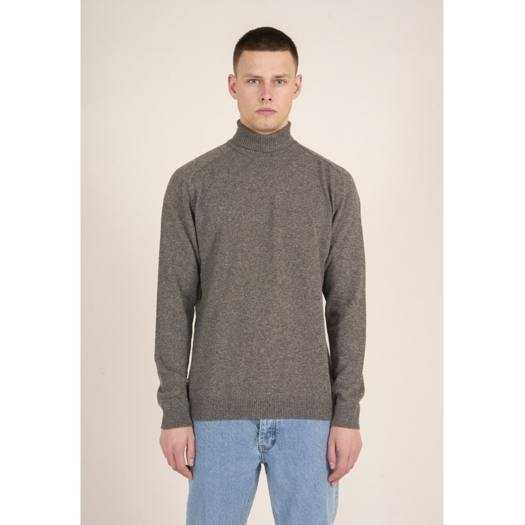 Pull à col roulé en maille grise en laine bio - roll neck dark grey melange