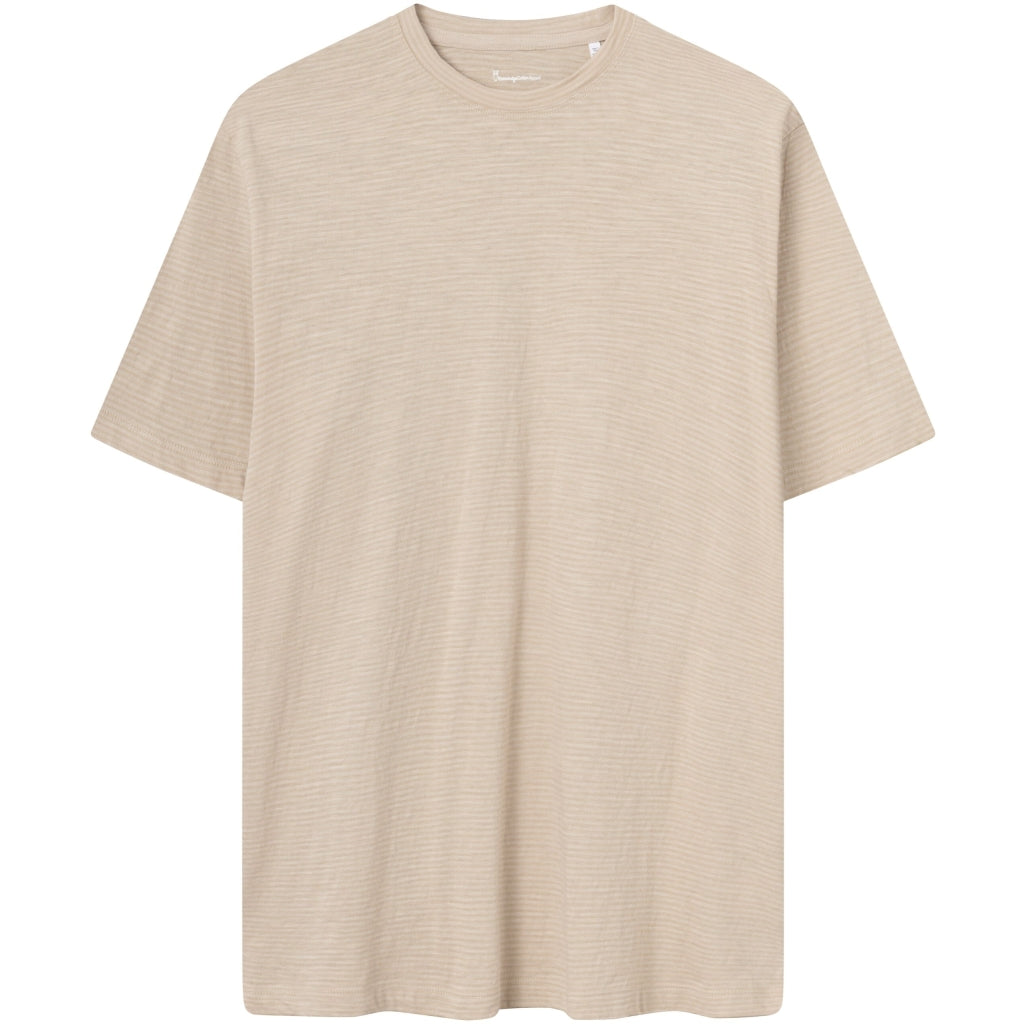 T-shirt beige à rayures en coton bio - narrow striped slub t-shirt safari