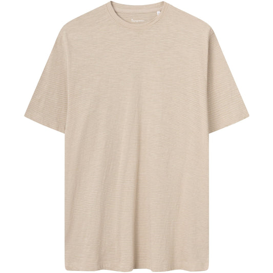 T-shirt beige à rayures en coton bio - narrow striped slub t-shirt safari