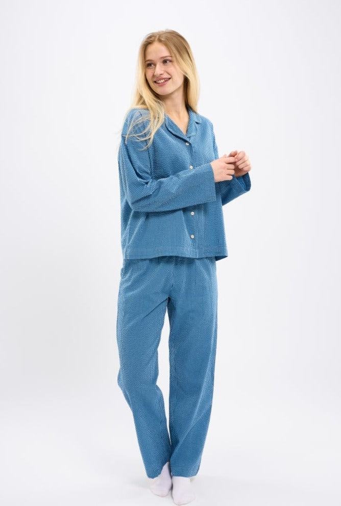 Ensemble de pyjama rayé bleu en coton bio - pyjamas set limoges