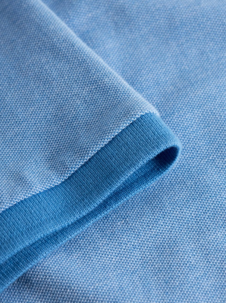 Polo bleu ciel chiné en coton bio - yarn dyed badge polo campanula