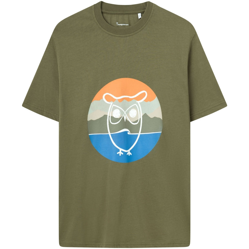 T-shirt olive avec imprimé en coton bio - regular mountain t-shirt burned olive