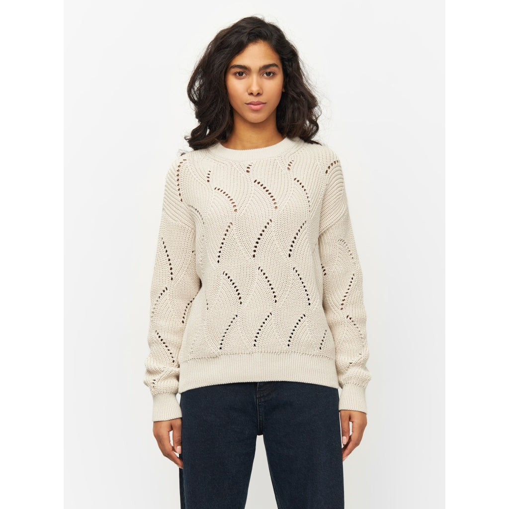 Pull beige en coton bio tricoté - cotton cable crew neck buttercream