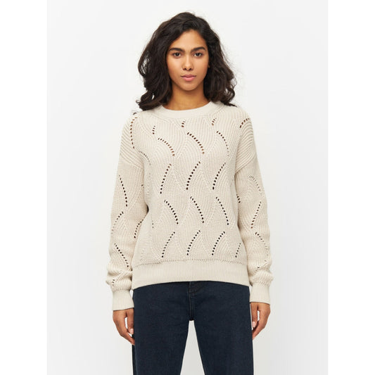 Pull beige en coton bio tricoté - cotton cable crew neck buttercream