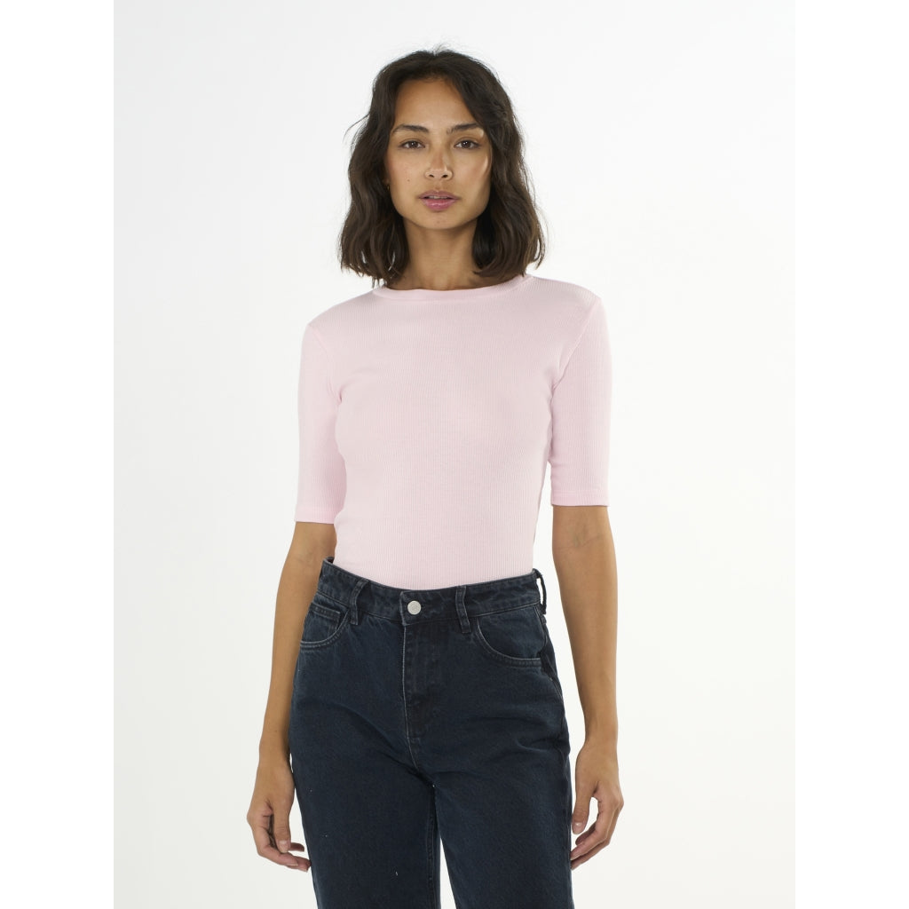 T-shirt rose côtelé en coton bio - rib t-shirt parfait pink