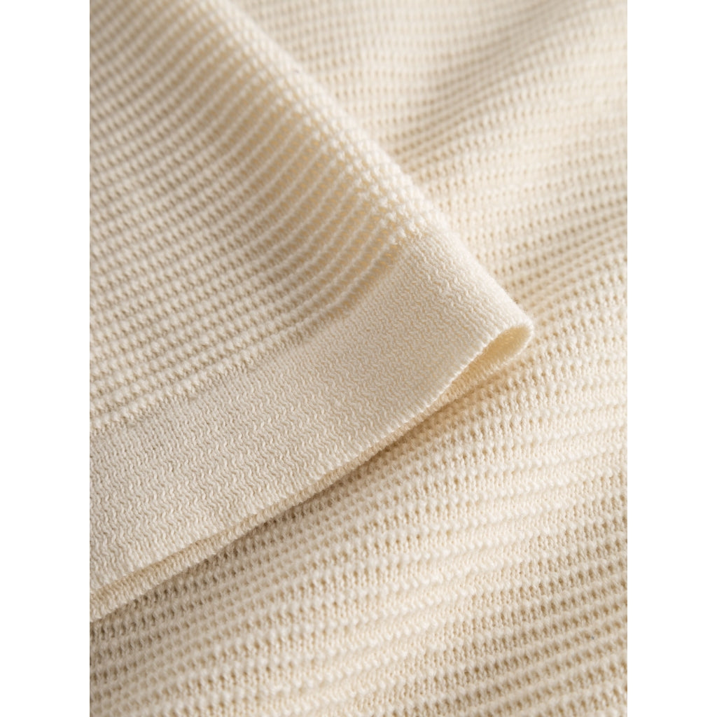 Polo zippé beige en maille de coton bio - polo zipper knit egret