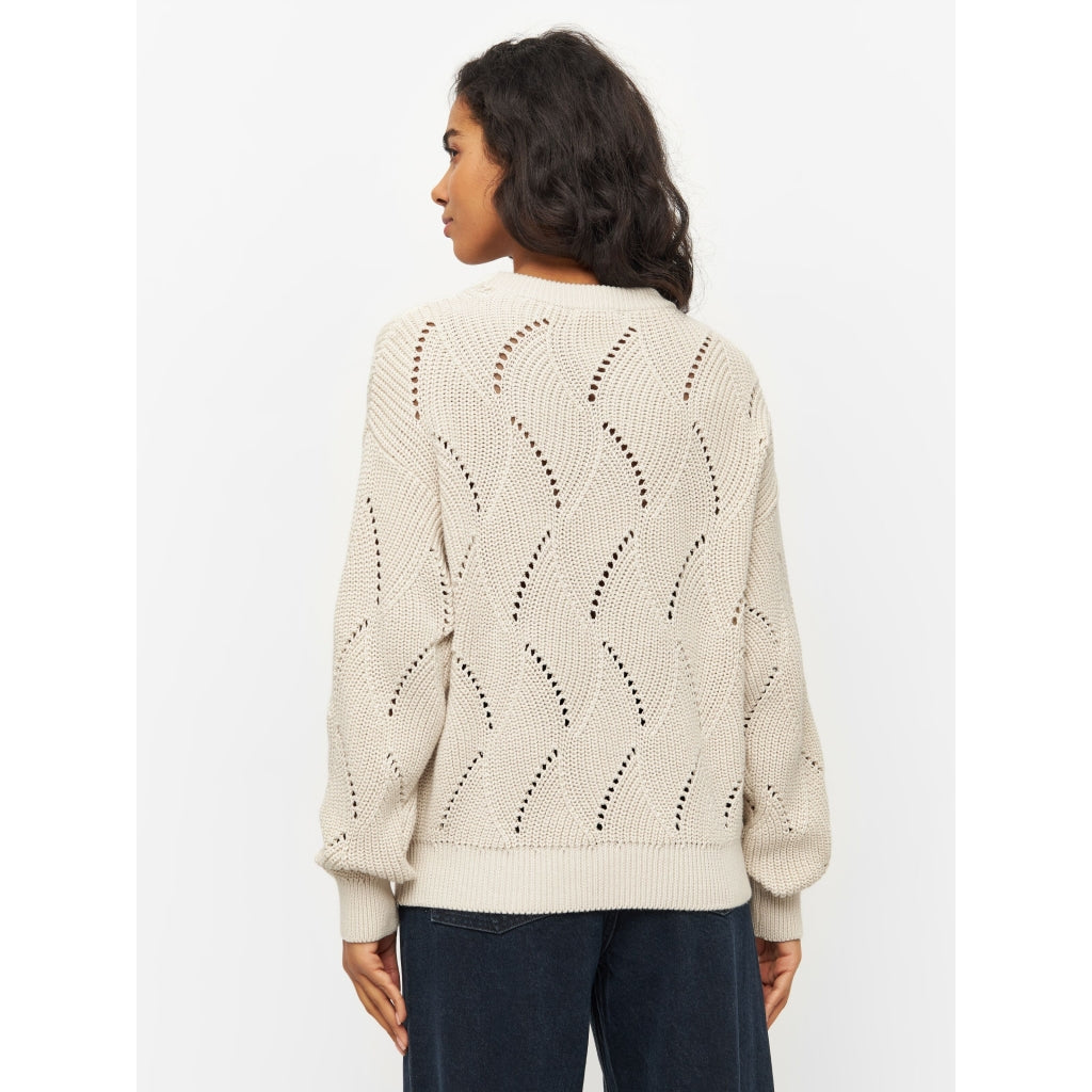 Pull beige en coton bio tricoté - cotton cable crew neck buttercream