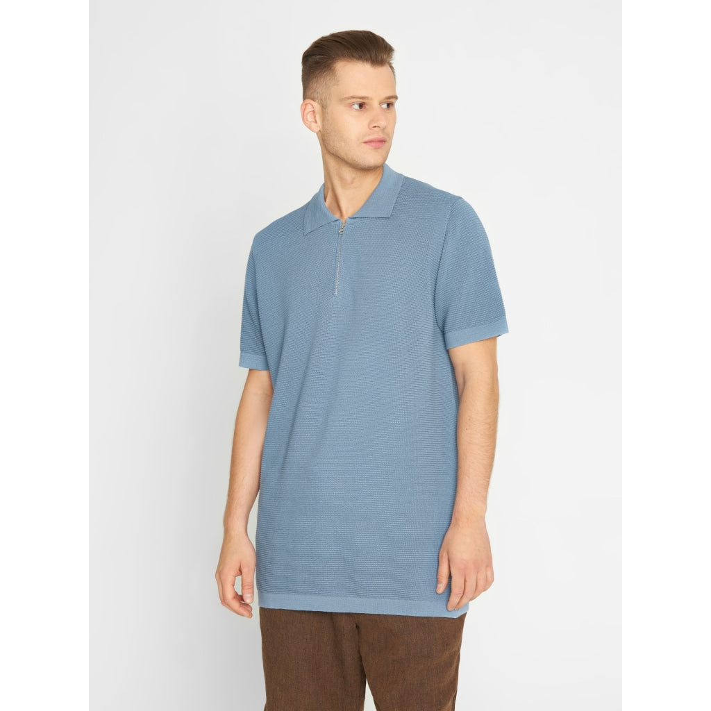 Polo zippé bleu en maille de coton bio - polo zipper knit asley blue