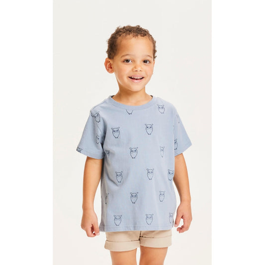 T-shirt bleu mixte en coton bio - owl aop t-shirt asley blue