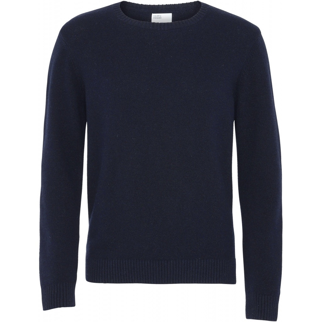 Pull col rond marine en laine mérinos recyclée - navy blue