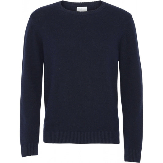 Pull col rond marine en laine mérinos recyclée - navy blue