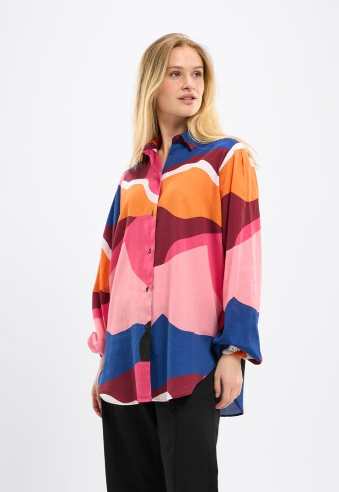 Chemise ample multicolore en satin de coton bio - cotton satin shirt item color