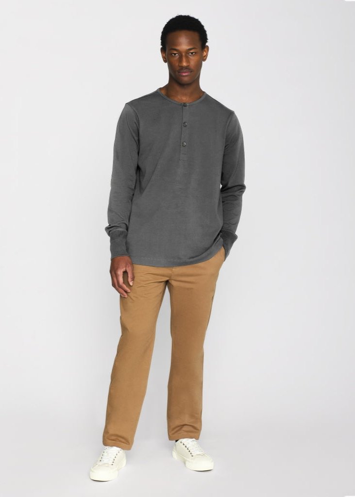 T-shirt manches longues en coton bio | gris "bo long sleeve henley dark grey melange"