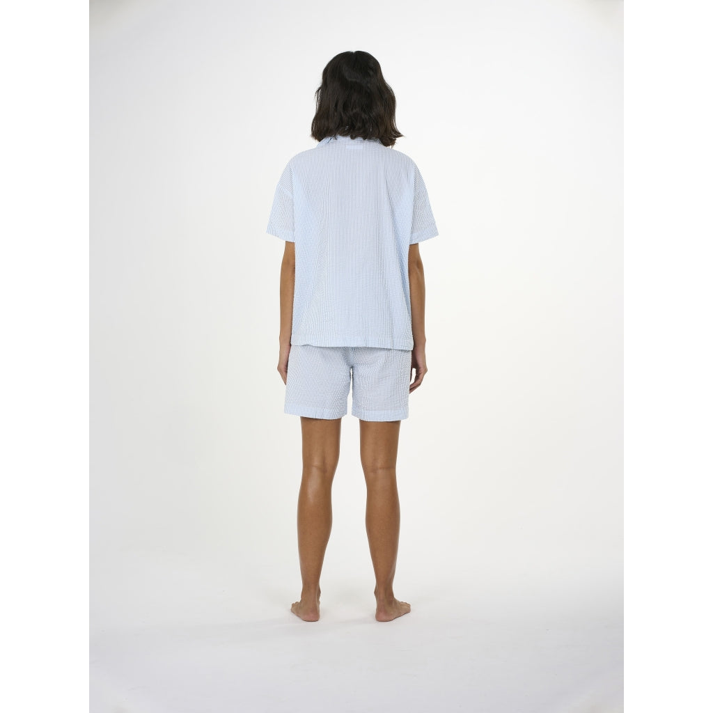 Ensemble de pyjama short bleu en coton bio gaufré - pyjama set short blue fog