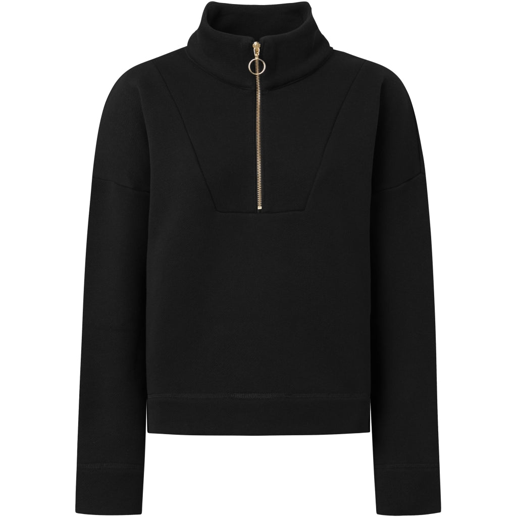 Sweat col zippé en coton bio | Noir "half zip heavy sweat black jet"