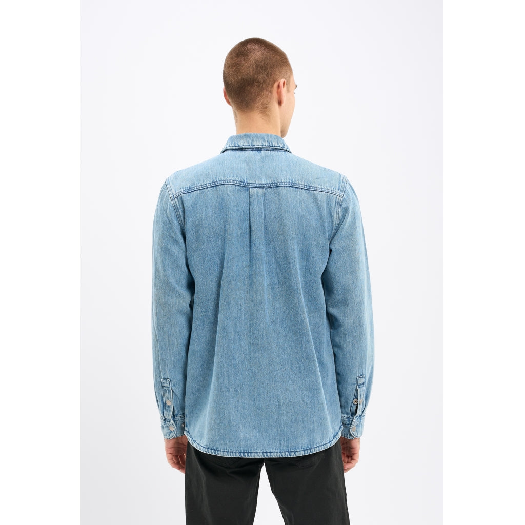 Surchemise en jean zippée en coton bio - denim zip shirt medium wash