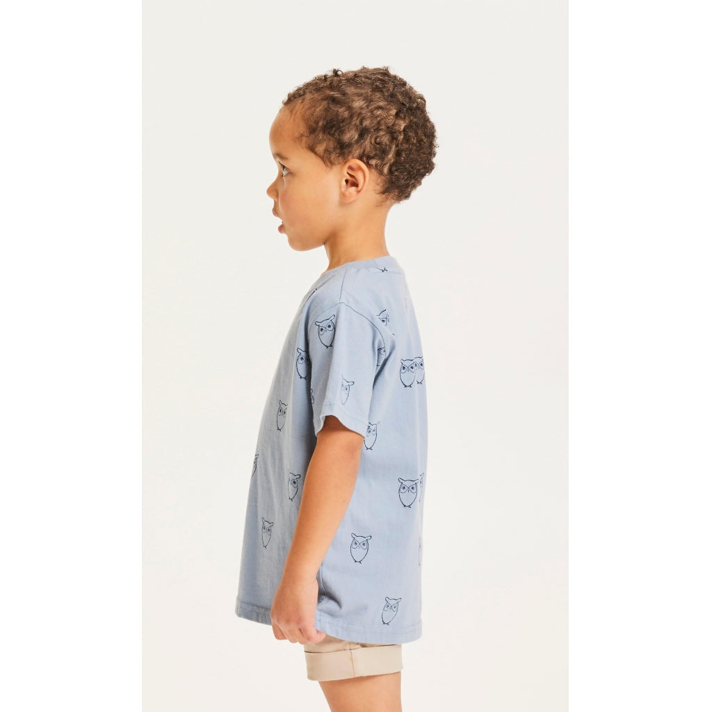 T-shirt bleu mixte en coton bio - owl aop t-shirt asley blue