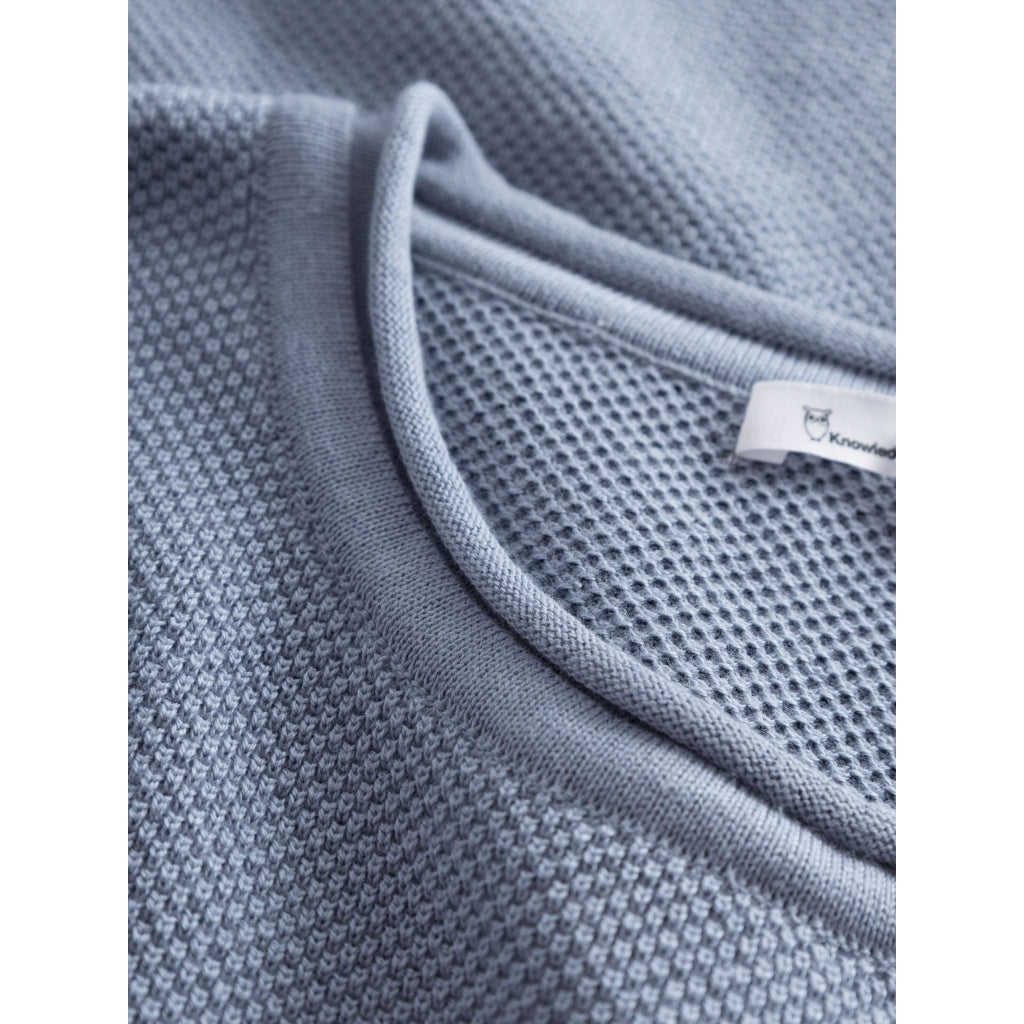 Pull bleu tricoté en coton bio - cotton crew neck knit asley blue