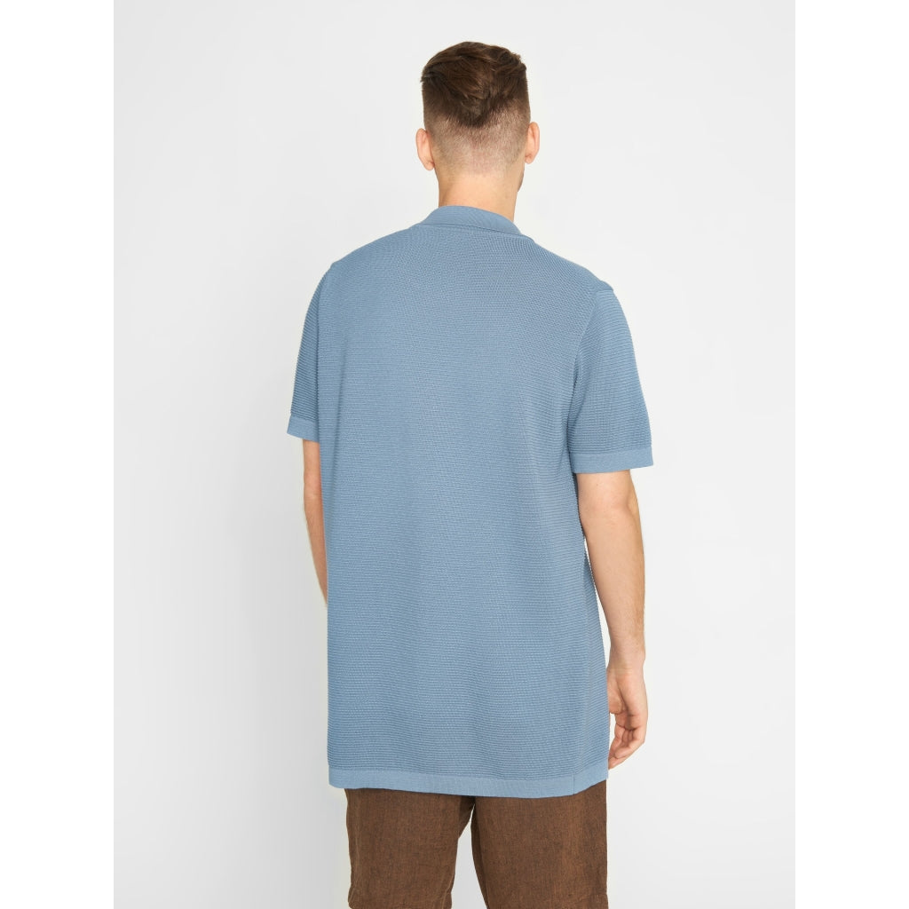 Polo zippé bleu en maille de coton bio - polo zipper knit asley blue