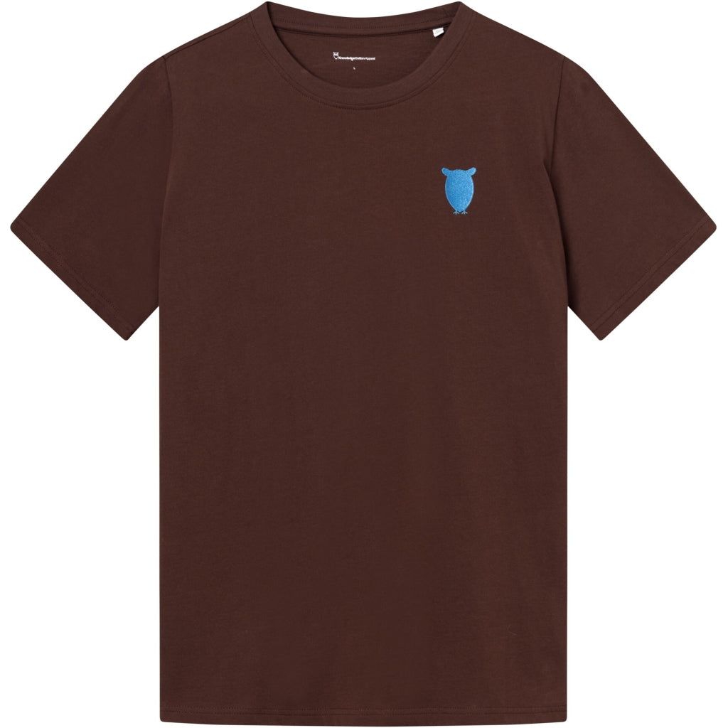 T-shirt brodé en coton bio | Acajou "regular fit owl chest deep mahogany"