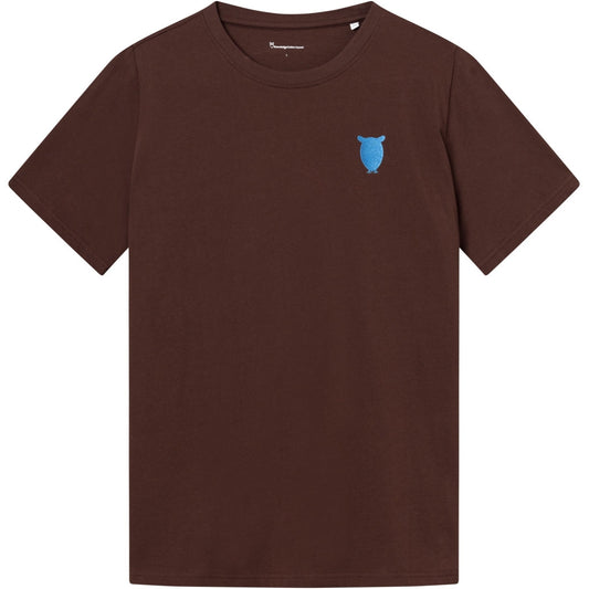 T-shirt brodé en coton bio | Acajou "regular fit owl chest deep mahogany"