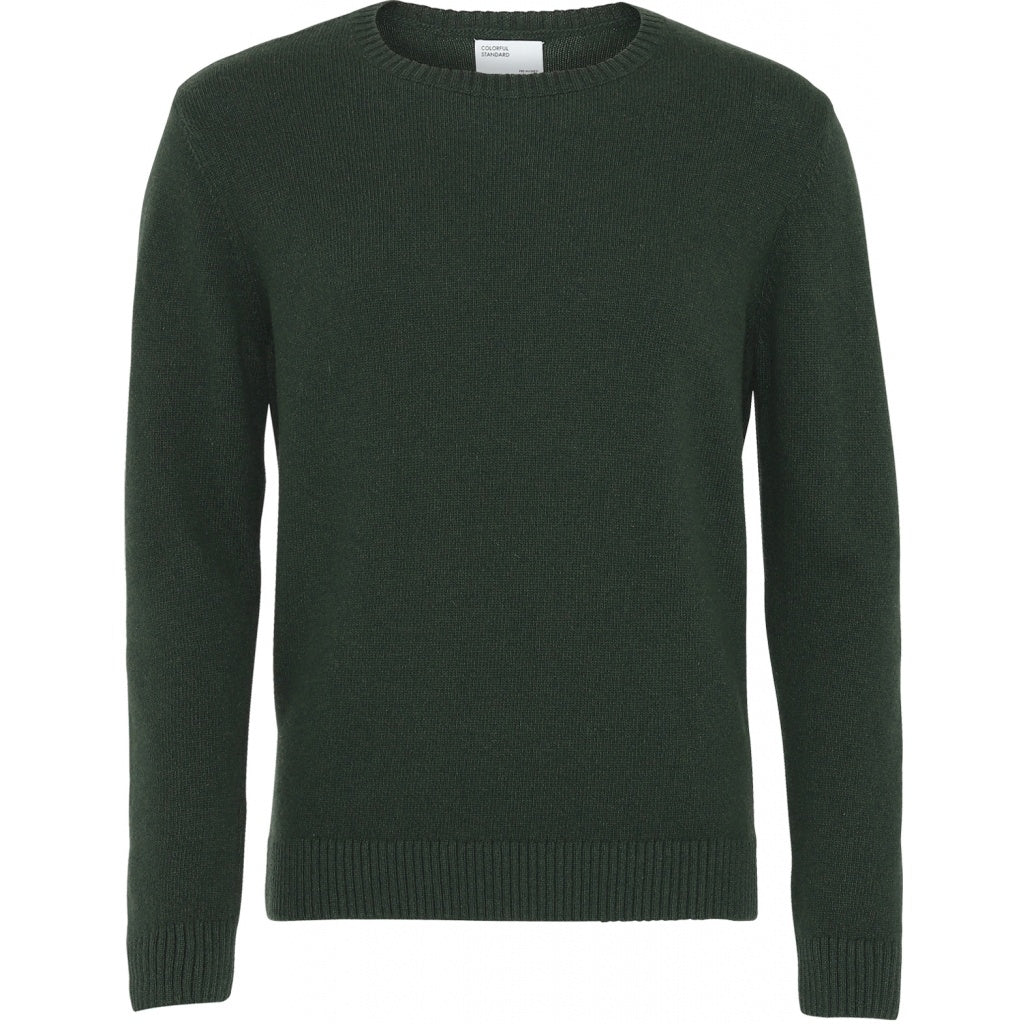 Pull col rond vert en laine mérinos recyclée - hunter green
