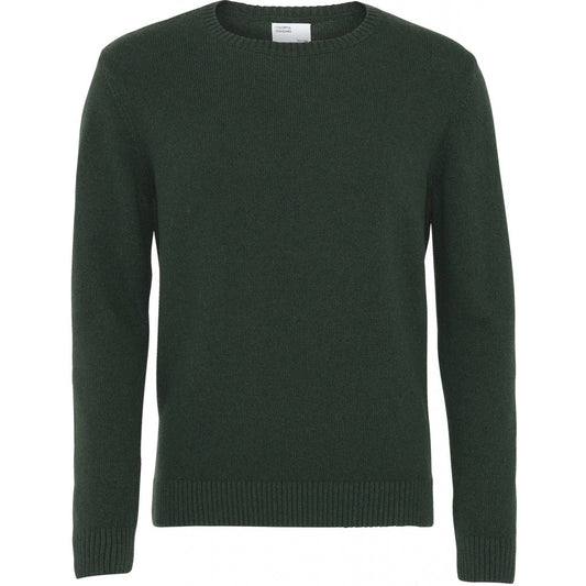 Pull col rond vert en laine mérinos recyclée - hunter green