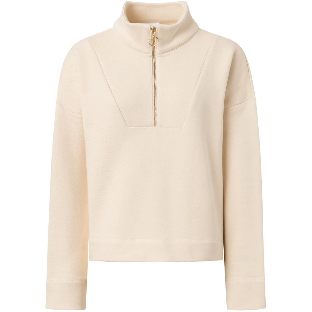 Sweat col zippé en coton bio | Beige "half zip heavy sweat buttercream"