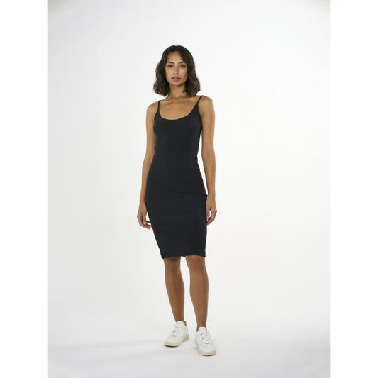 Robe moulante à bretelles noire en coton bio - jersey rib strap dress black jet