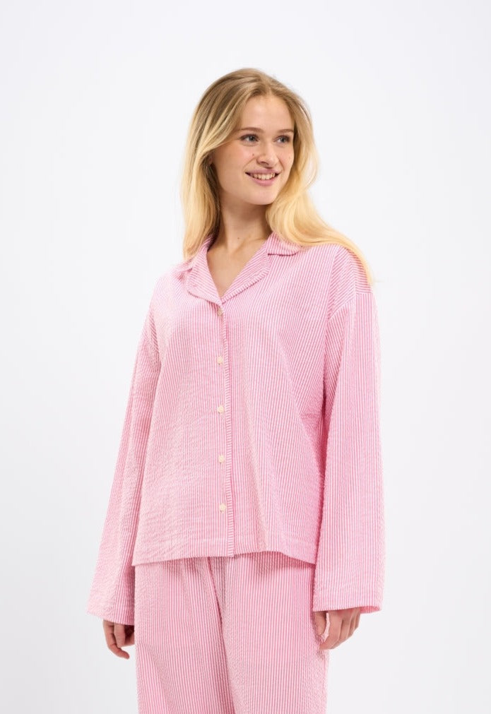 Ensemble de pyjama rayé rose en coton bio - pyjamas set hot pink