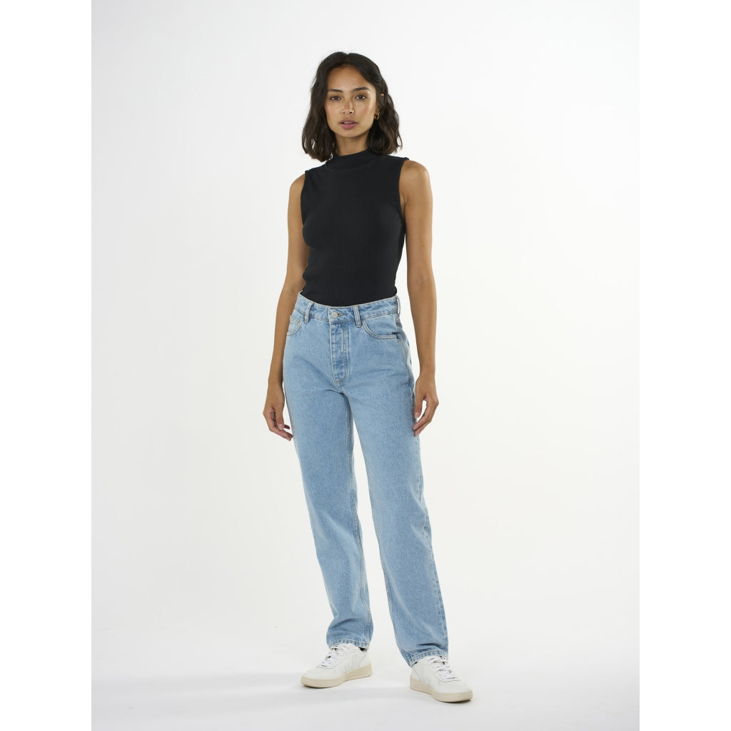 Top sans manches noir en coton bio - high neck rib top black jet