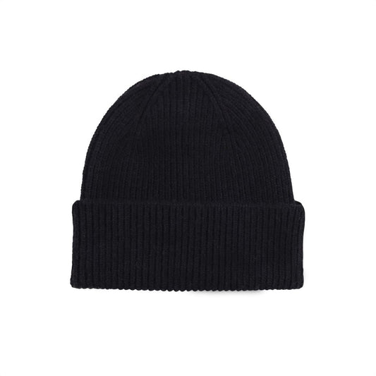 Bonnet noir en laine mérinos recyclée - merino wool beanie deep black