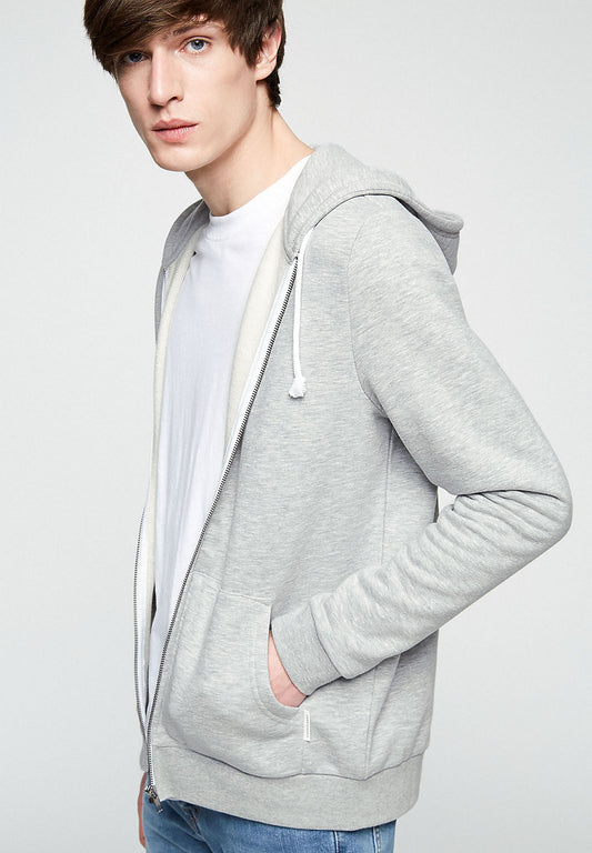 Sweat à capuche zippé gris en coton bio et polyester recyclé - joaa