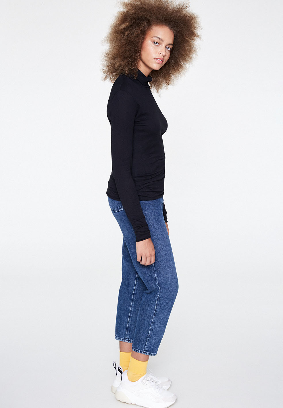 T-shirt manches longues col roulé noir en coton bio - Malenaa