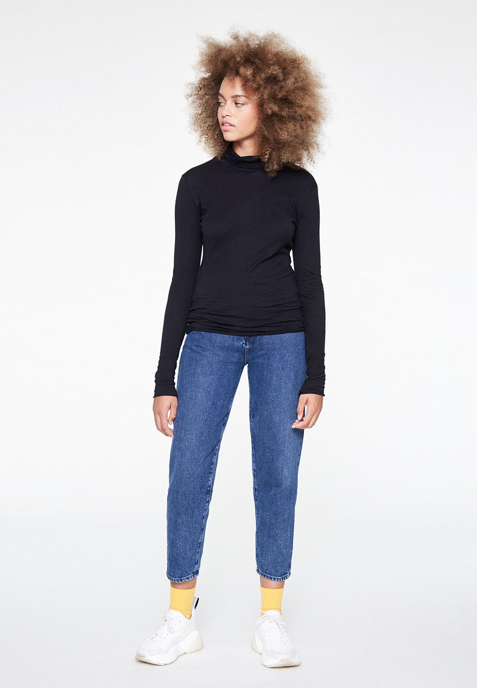 T-shirt manches longues col roulé noir en coton bio - Malenaa