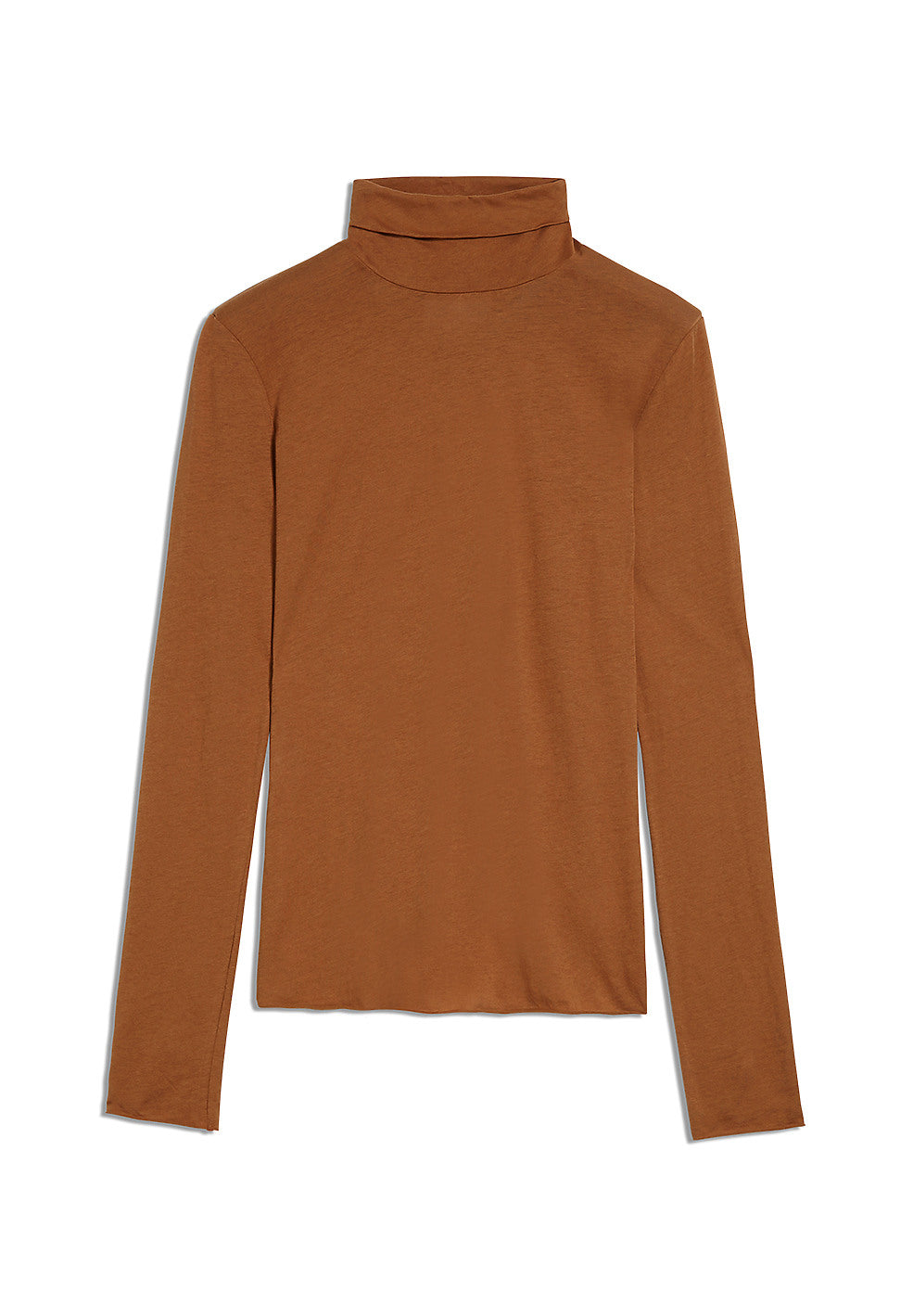 T-shirt manches longues col roulé marron en coton bio - Malenaa