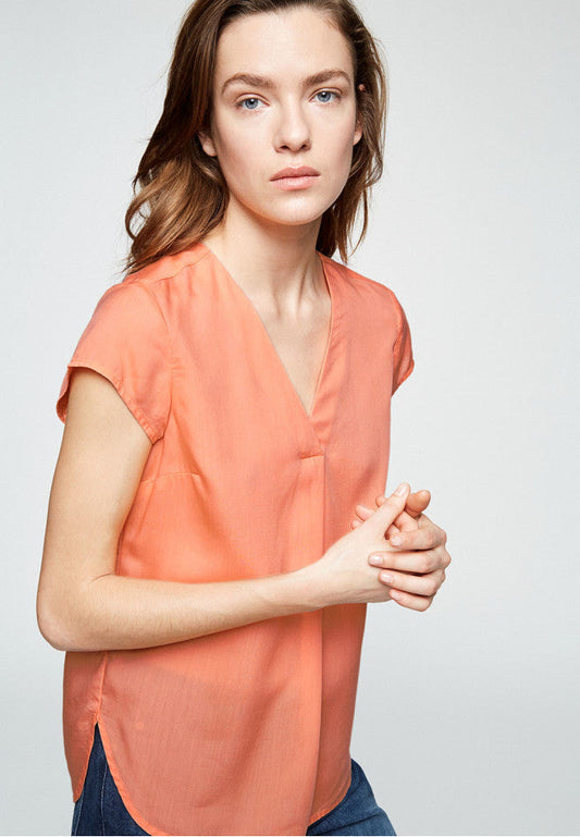 Blouse col V pêche en tencel - Rilaa