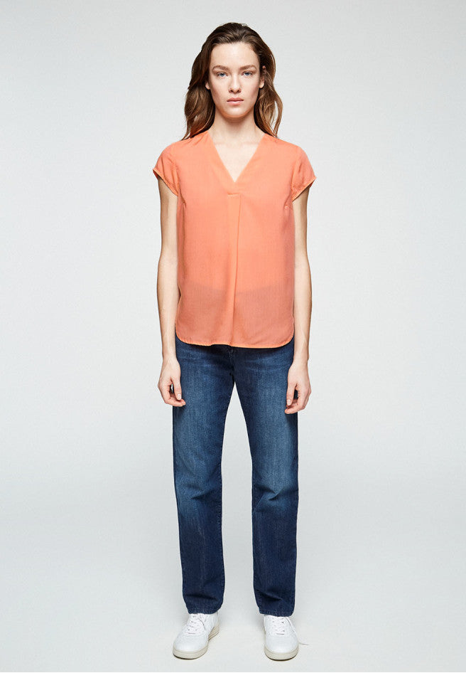 Blouse col V pêche en tencel - Rilaa