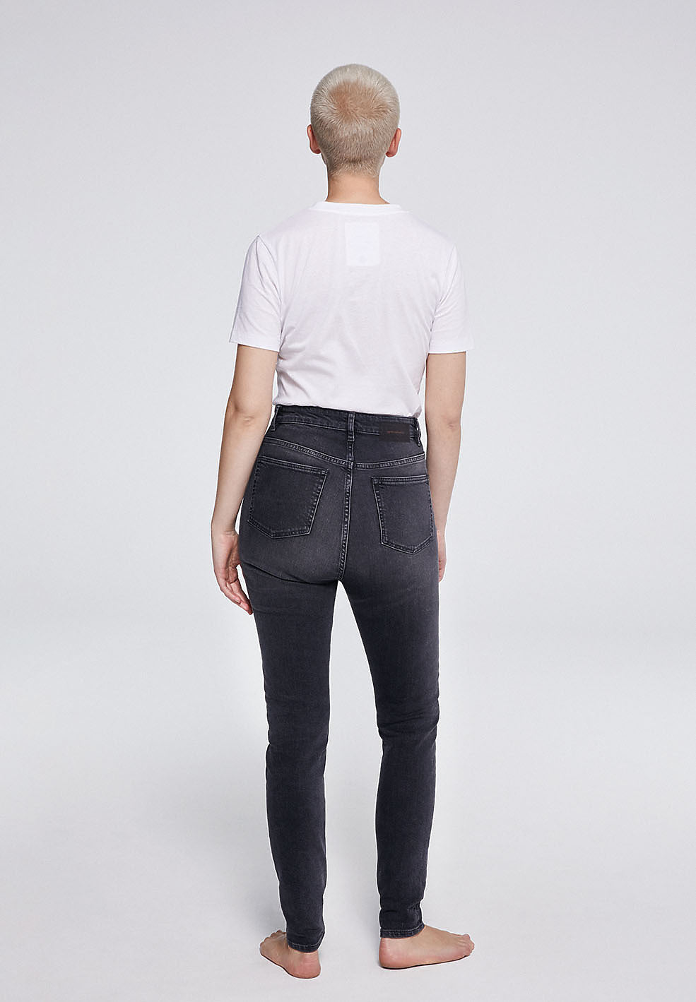 Jean skinny taille haute gris délavé en coton bio - Ingaa
