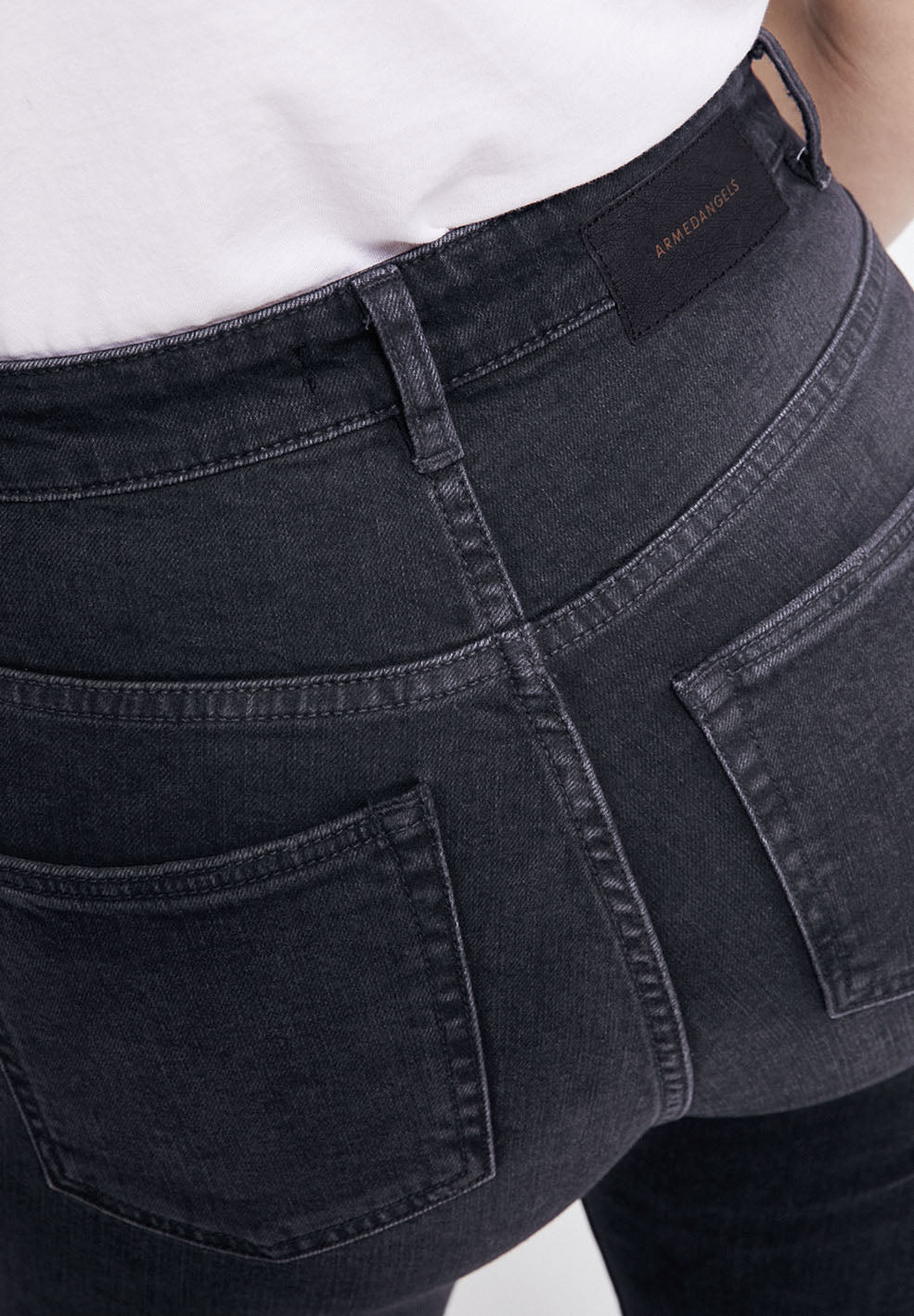 Jean skinny taille haute gris délavé en coton bio - Ingaa